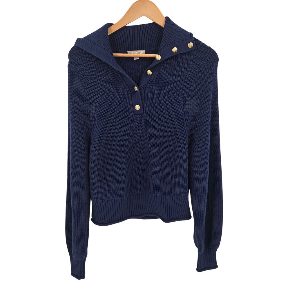 J Crew blue sweater gold buttons size small 100% cotton button collar